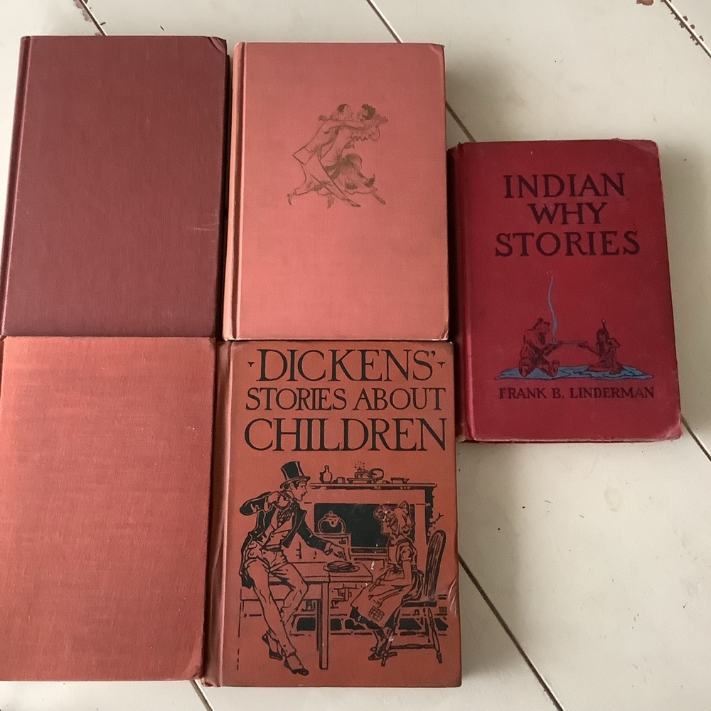 Antique Book Bundle Group Moody Red Hues Terracotta Shelf Decor - Picture 3 of 4